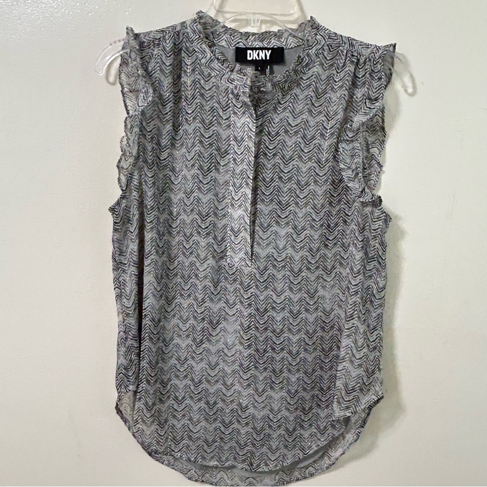 DKNY Ruffled Sleeveless Top grey with lining size S